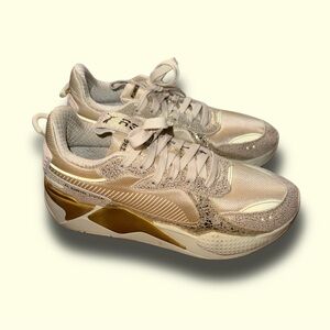 Puma RS-X Women's 9.5 White Gold Winter Glimmer 372761-01 Athletic Sneakers
